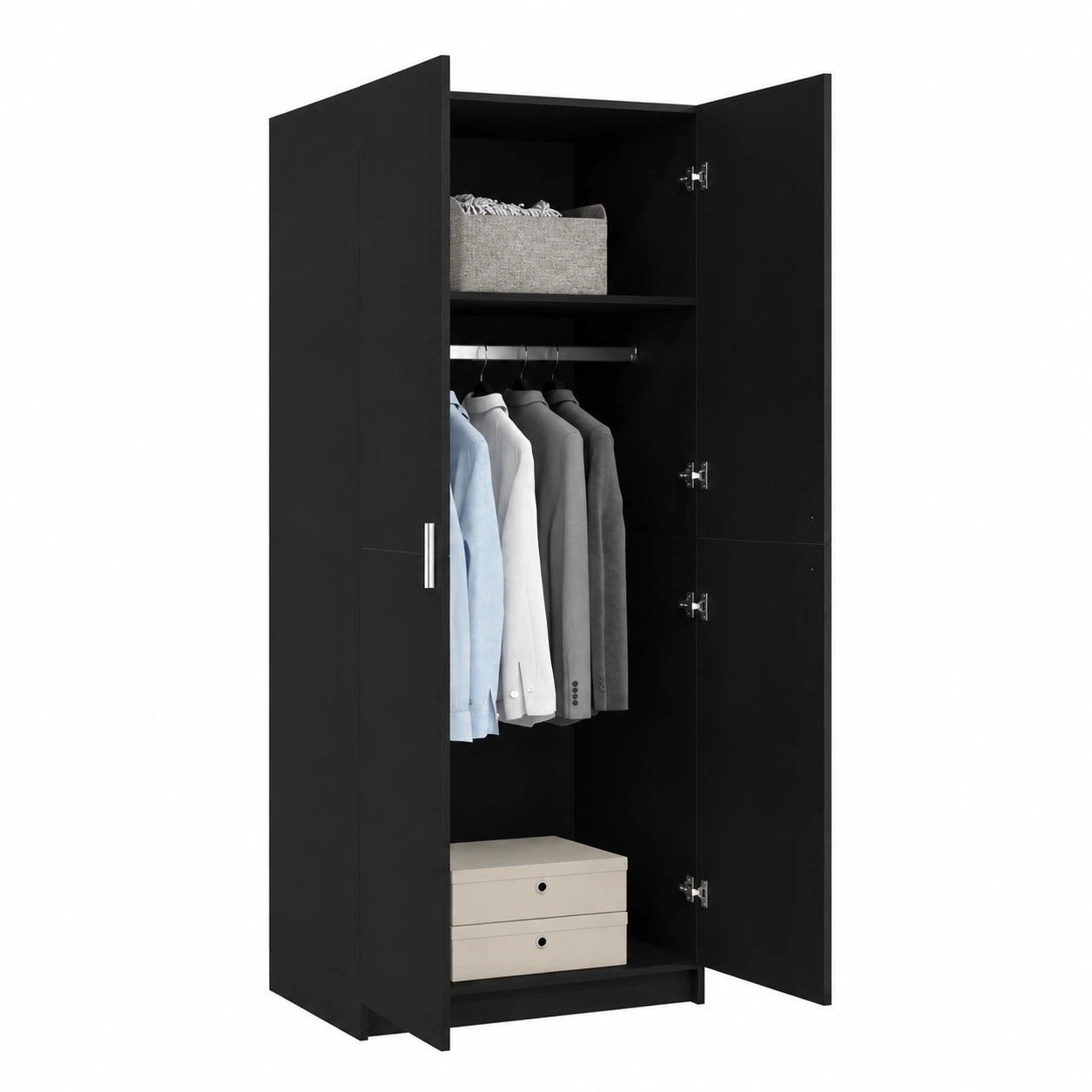 Armoire, avec rangement, avec étagères, avec portes, en chêne, coloris noir, 80 x 50,5 x 180 cm, pour la chambre