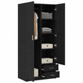 Armoire, avec rangement, avec portes, en chêne, coloris noir, 80 x 52 x 180 cm, pour la chambre