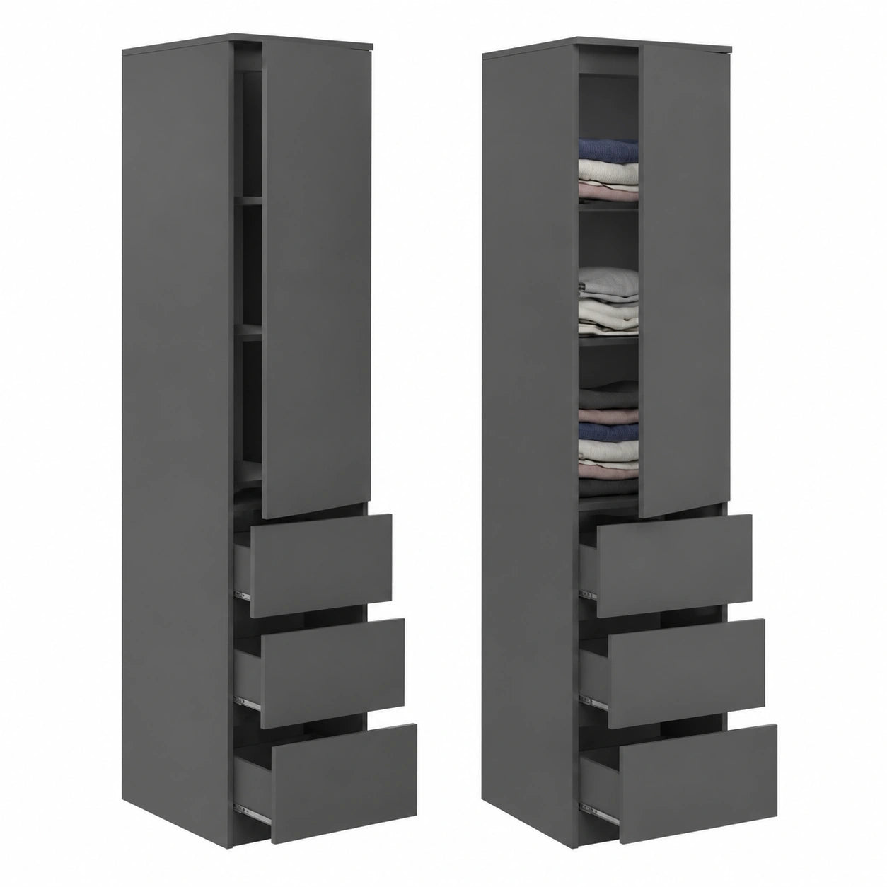 Armoire, avec rangement, avec tiroirs, avec étagères, coloris anthracite, pour la chambre
