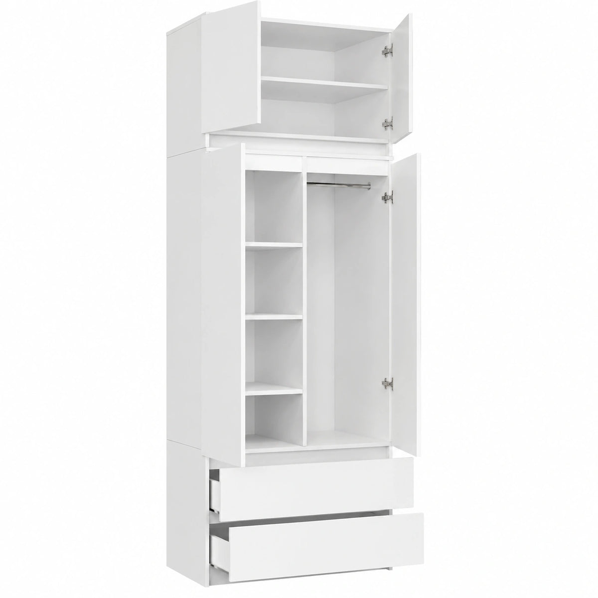 Armoire, avec tiroirs, avec étagères, avec portes, coloris blanc, 234 x 90 x 51 cm, pour la chambre