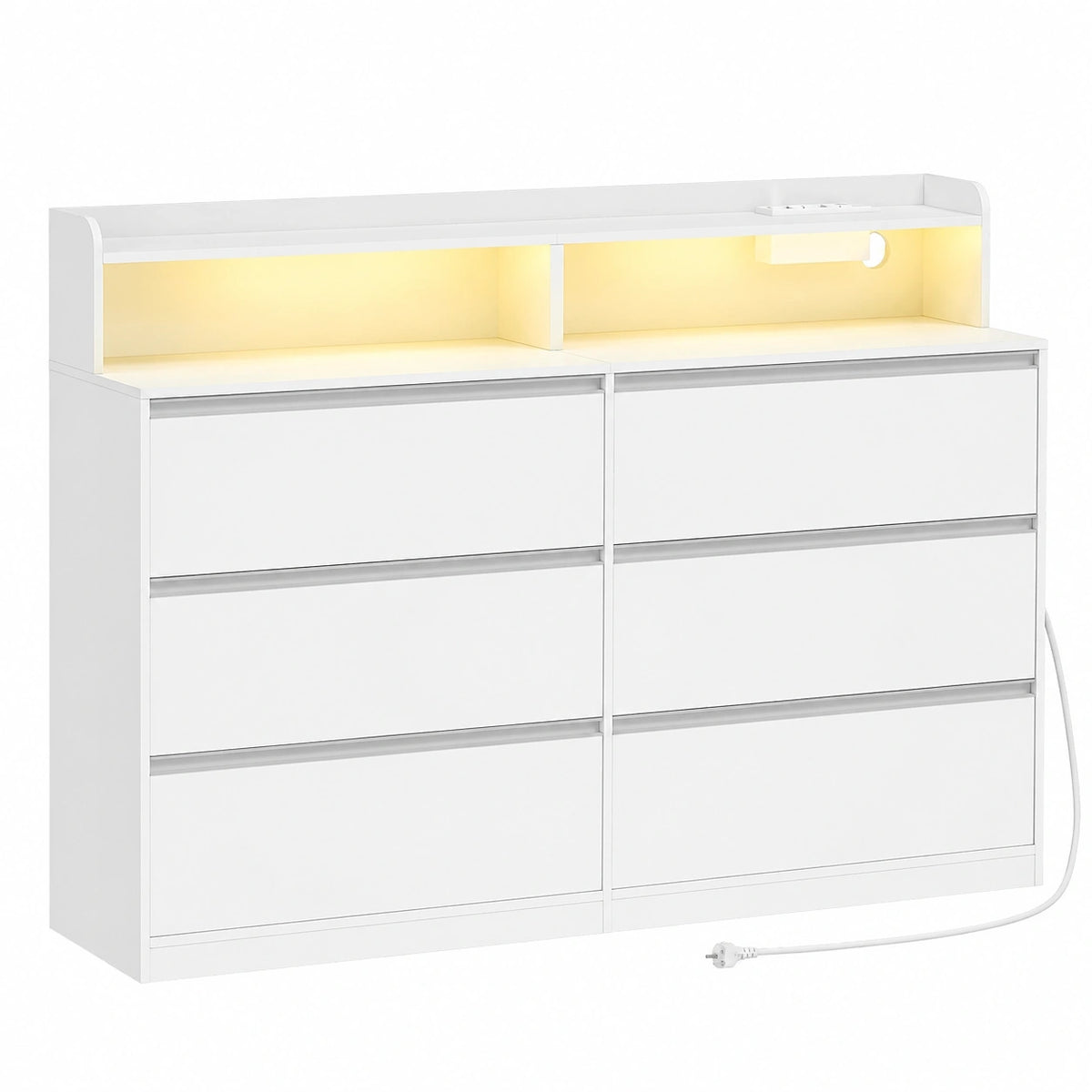 Commode, avec tiroirs, avec prise intégrée, coloris blanc, pour la chambre ou le salon