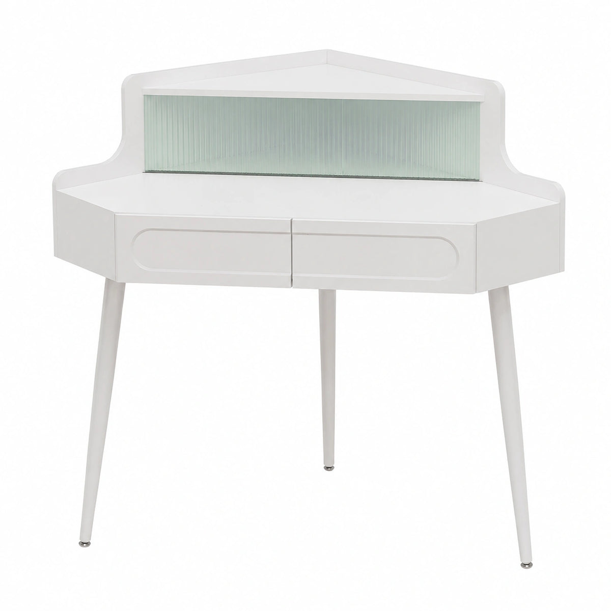Coiffeuse, réglable, avec tiroirs, avec portes, en métal et verre, coloris blanc, pour la chambre